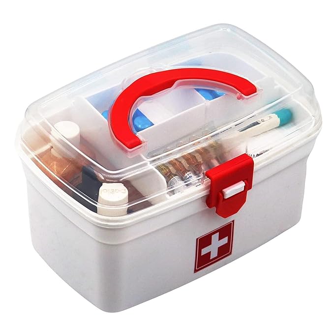 MARKWELL Plastic Rectangular Medicine Box, Medical First Aid Multi-Purpose Storage With Handle